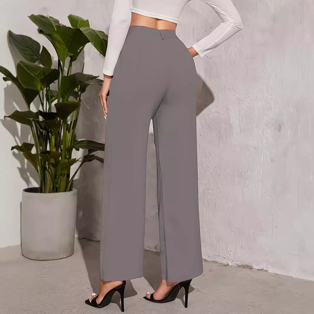 Women's wide-leg high-waisted trousers with elegant button detailing, size