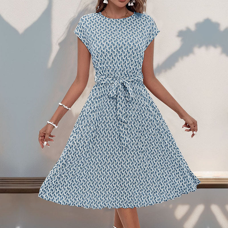 Women's midi dress with asymmetrical cut and fashionable tie belt, size