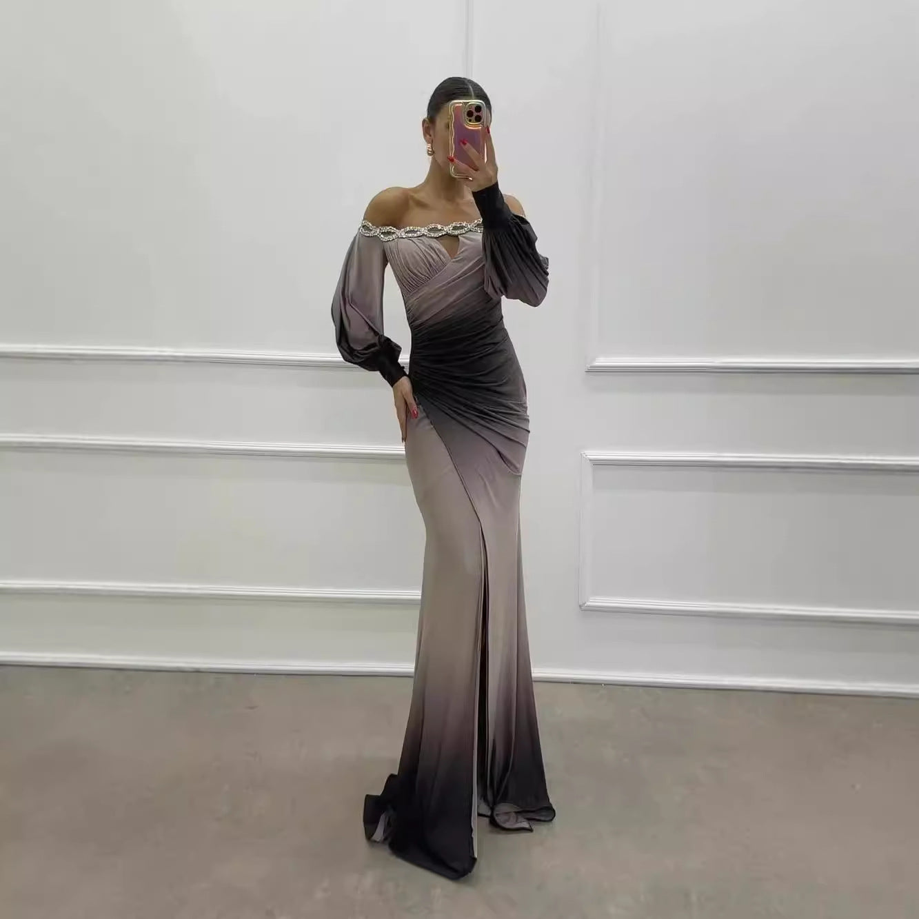 GR | Party dress with camisole and positioned slit in a wide A-line silhouette