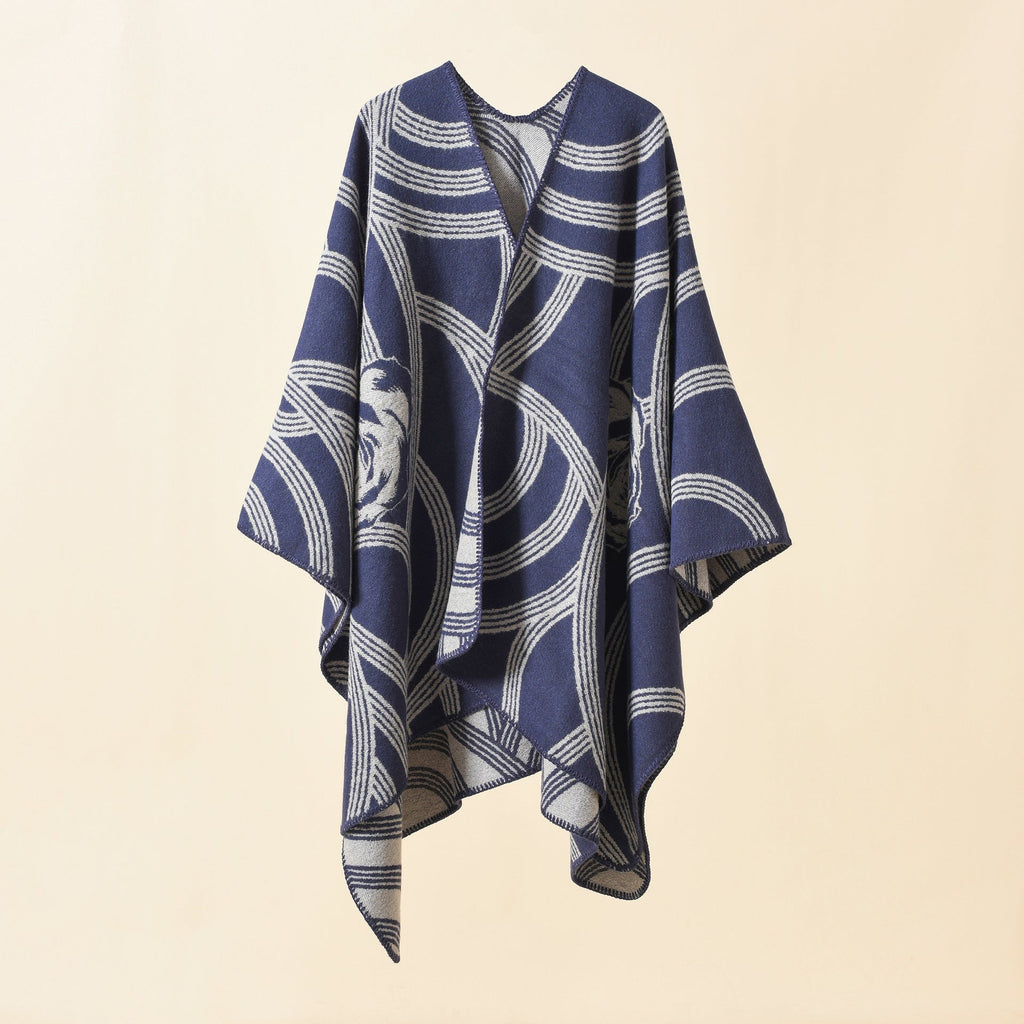 Women's Artful Wrap Poncho with Elegant Floral Design GR