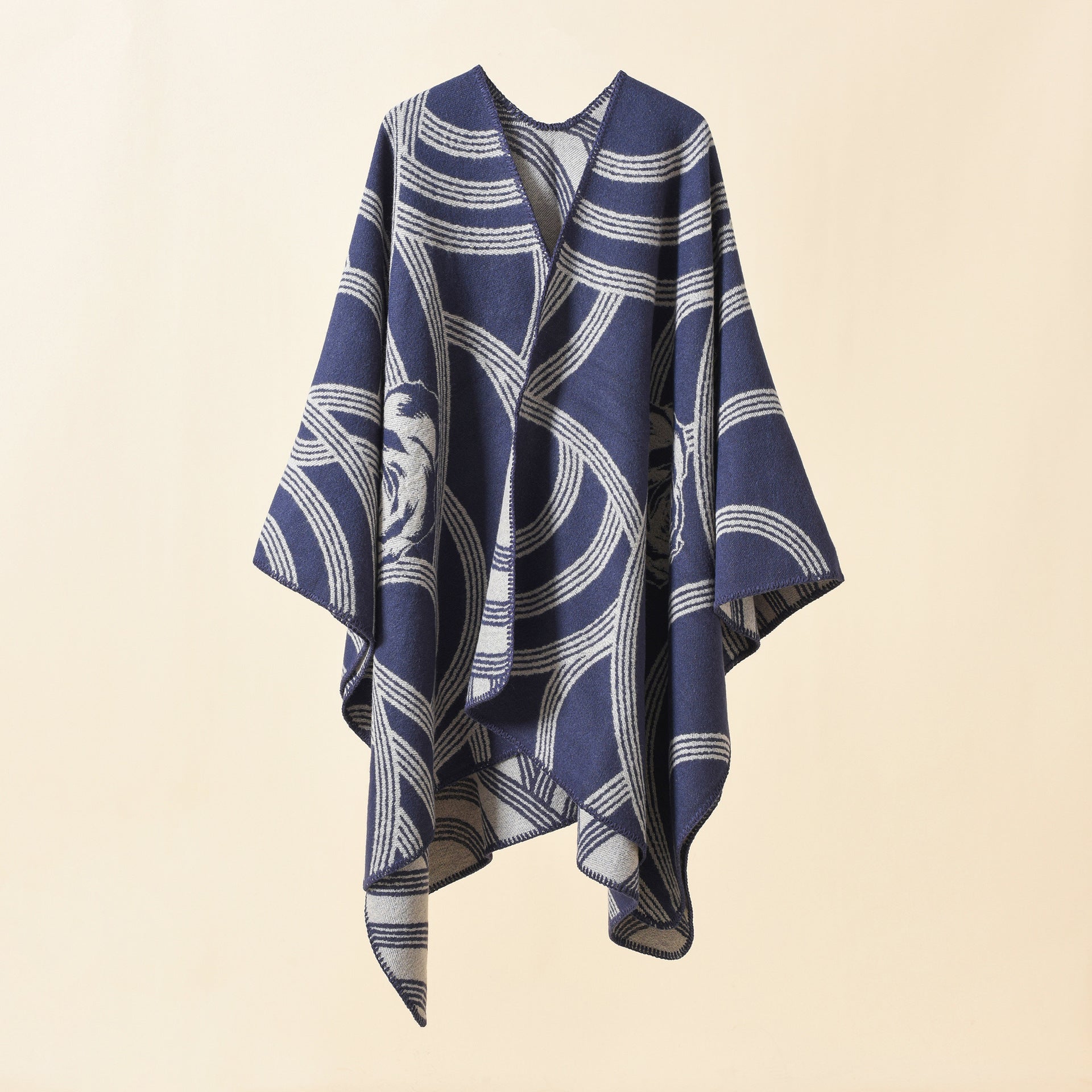 Women's Artful Wrap Poncho with Elegant Floral Design GR