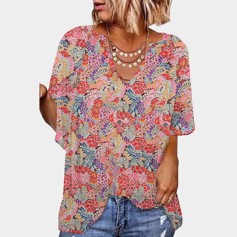 Damen Bluse mit floralem Design und lockerem Schnitt GR