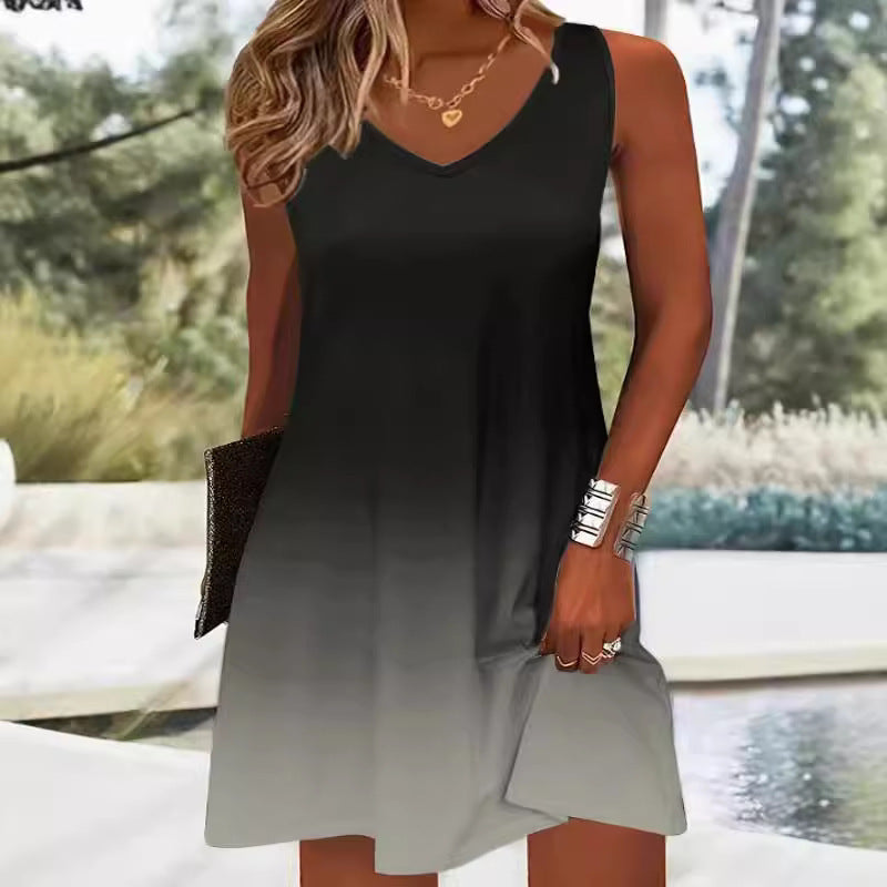 Damen Sommerliches V-Ausschnitt Kleid im modischen Ombre-Design GR