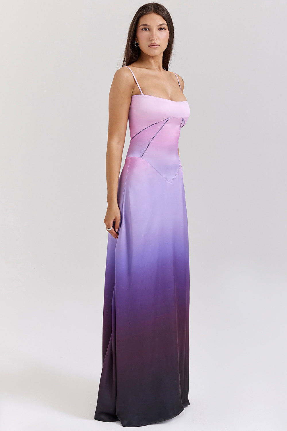 Women's evening dress with a figure-hugging cut and elegant satin finish, size GR