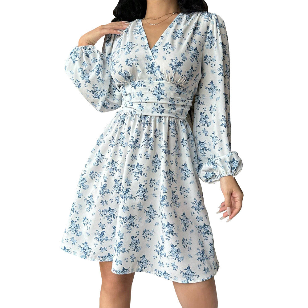 Women's floral wrap dress with long sleeves, size