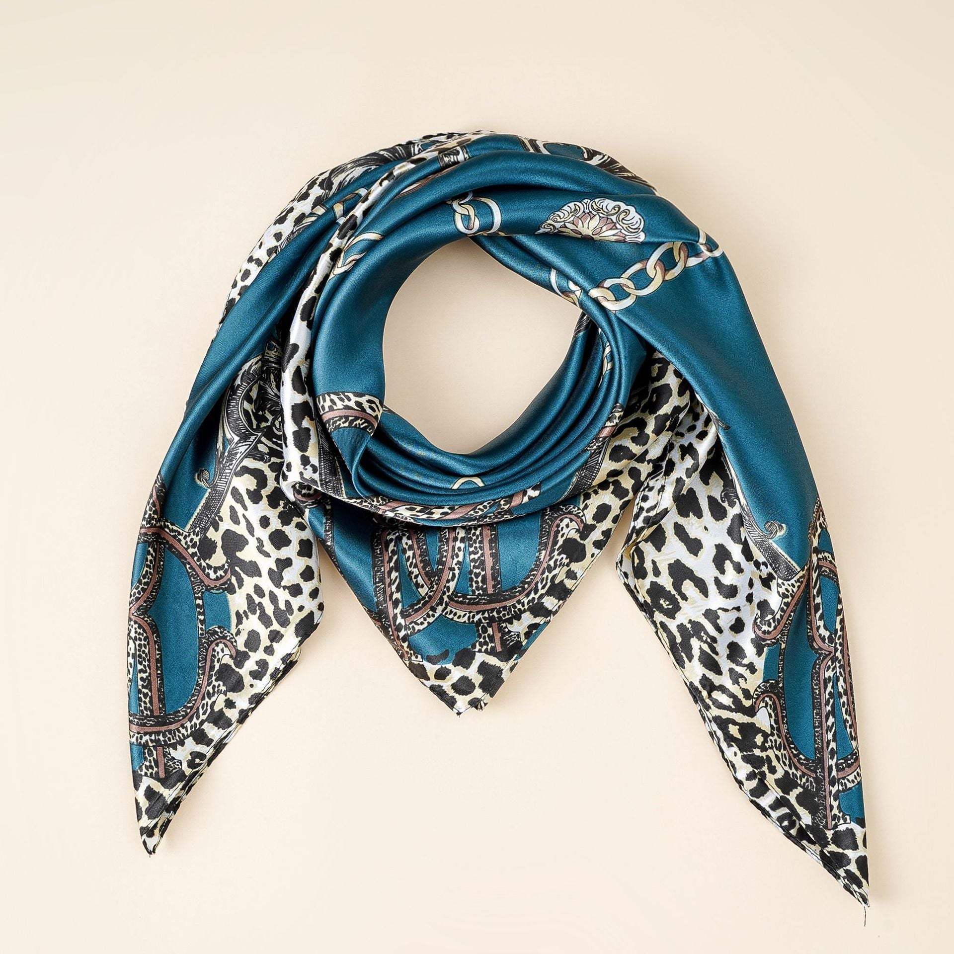 Women's silk scarf with elegant animal print and luxurious design, size S