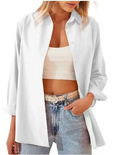 Women's relaxed-fit shirt blouse with long sleeves and modern details, size S