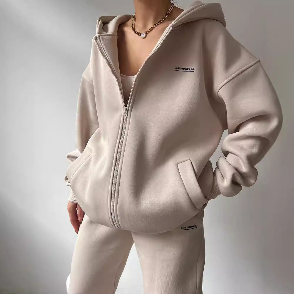 Damen lässiger Oversized Hoodie mit durchgehendem Reißverschluss und praktischen Kängurutaschen GR