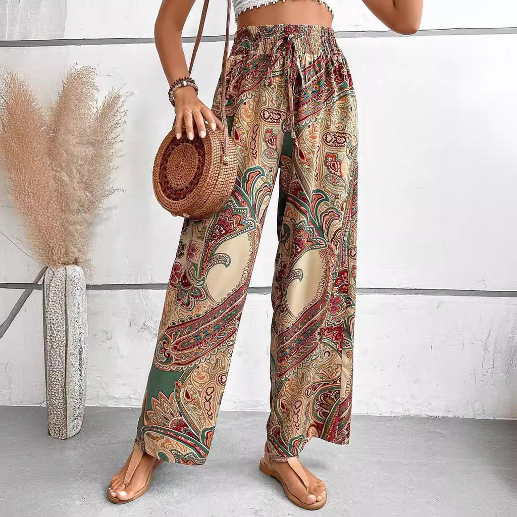 Damen weite Palazzo-Hose mit elastischem Bund und elegantem Paisleymuster GR