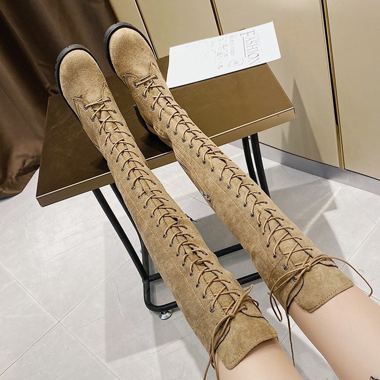 Women's over-the-knee boots with sophisticated lacing and robust sole, size GR