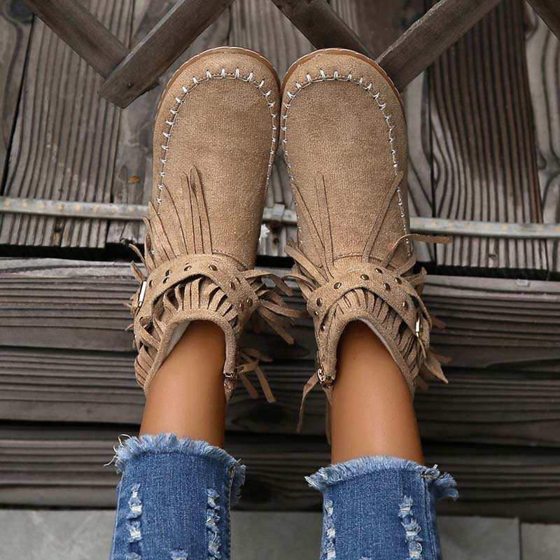 GR | Boho ankle boots with fringes and buckles for women