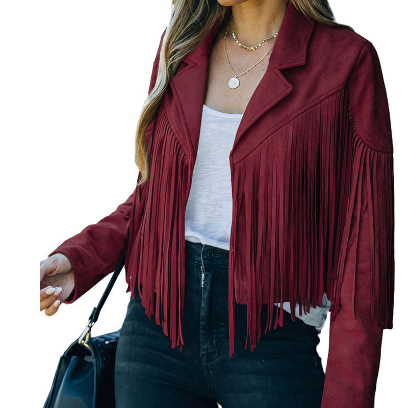 Women's fringed jacket made of high-quality suede blend, size GR