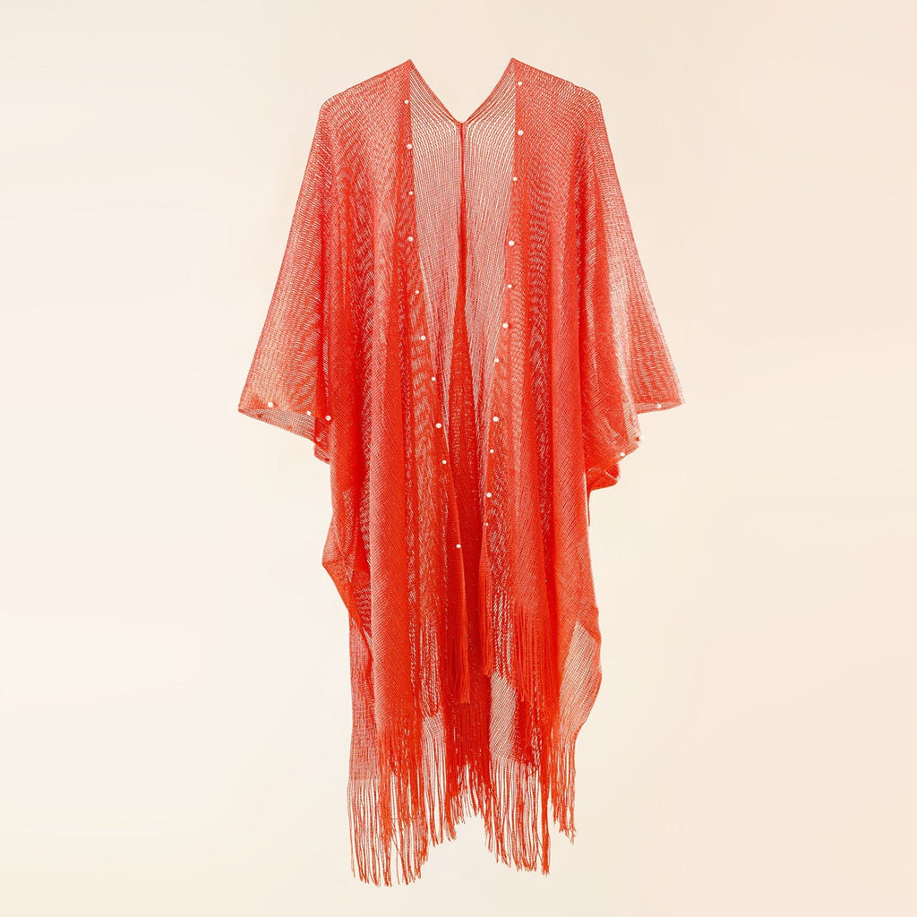 Women's transparent kaftan with fringed edges and elegant design, size GR