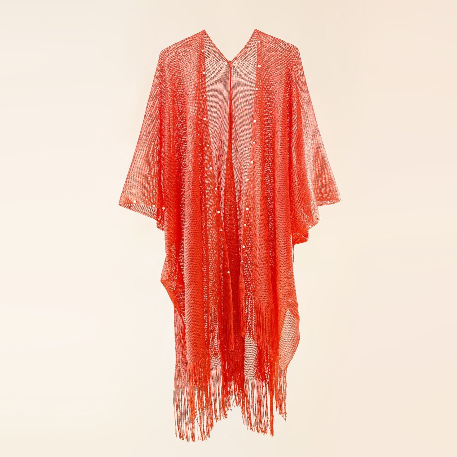 Women's transparent kaftan with fringed edges and elegant design, size GR