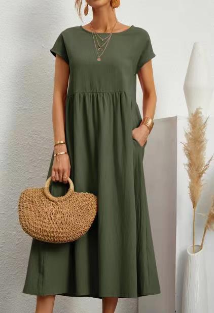 Women's midi dress with a relaxed fit and side pockets, size