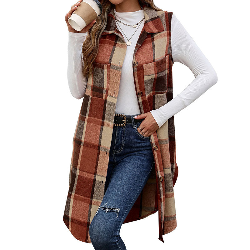 Women's longer plaid coat, size
