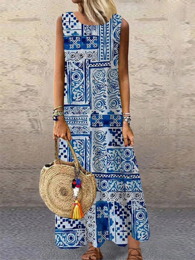 GR | Floral Print Round Neck Long Dress