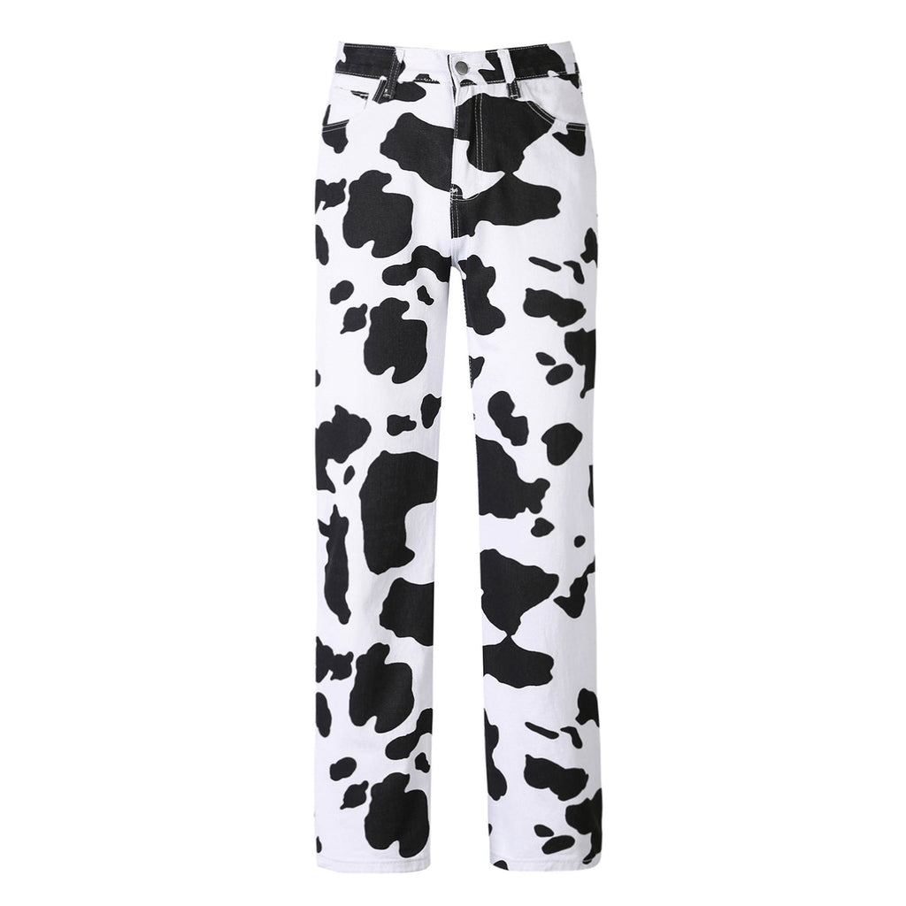 GR | Damen Kuhflecken Gerade Geschnittene Hose