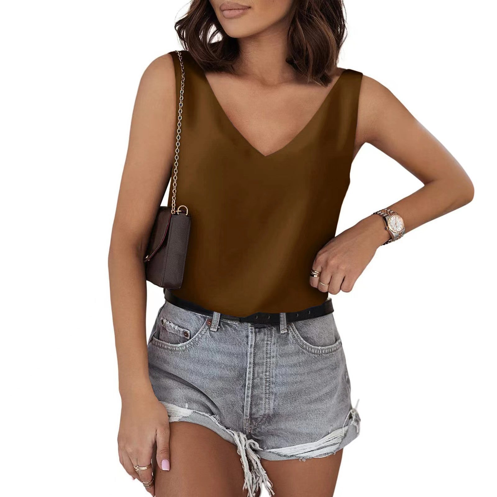 Women's sleeveless V-neck top made of high-quality material, size