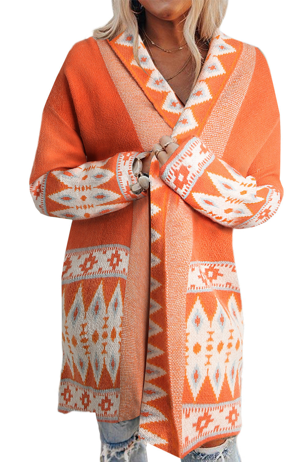 Women's cardigan with artistic pattern and soft material, size