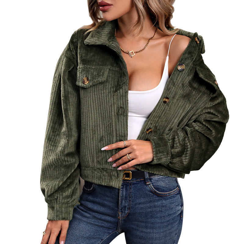 Women's cardigan in a casual corduroy look with decorative buttons and two chest pockets, size S