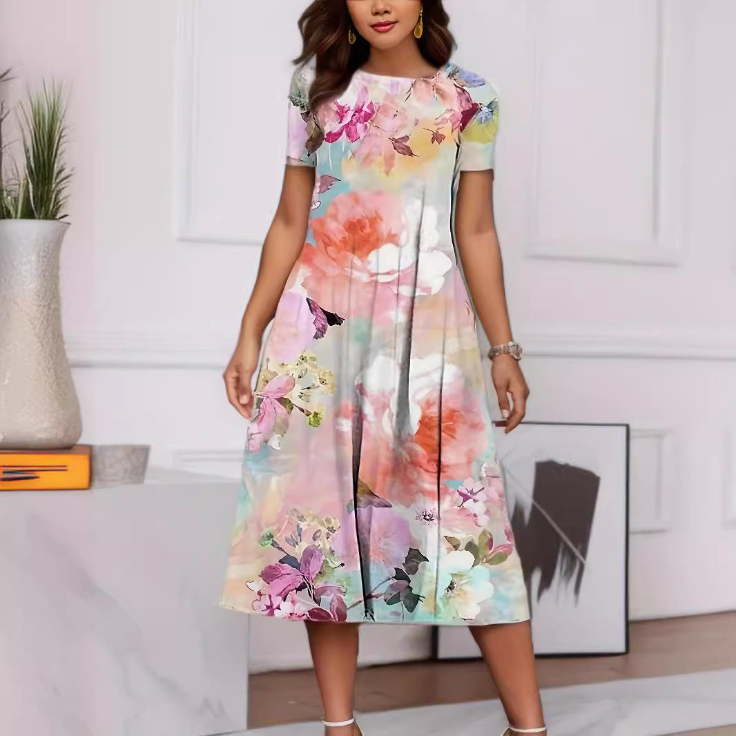 GR | Floraler Print Frühling Sommer Kurzarmkleid