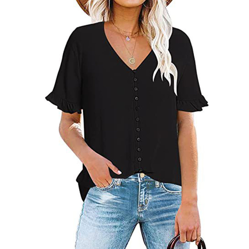 Damen Bluse mit Rüschendetails und Knopfleiste GR
