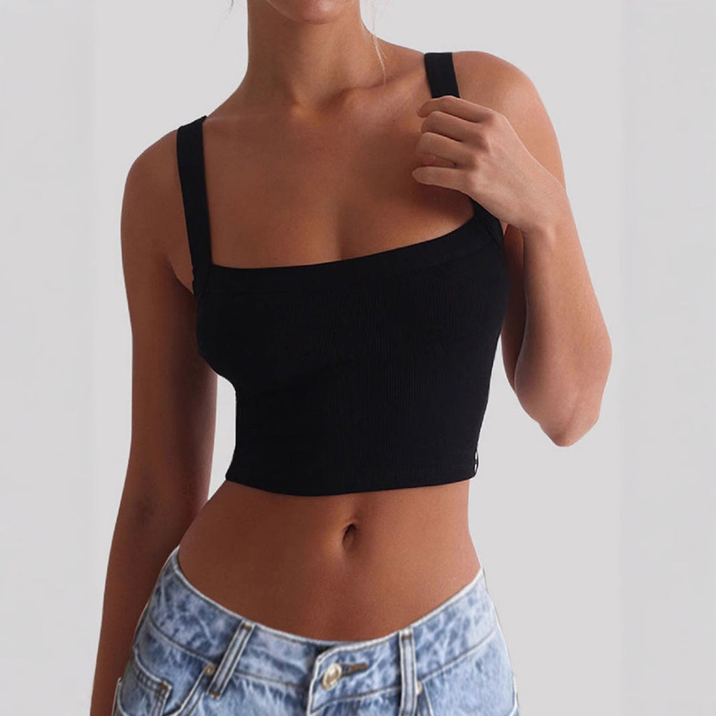 Women's figure-hugging crop top with wide straps and ribbed texture, size GR