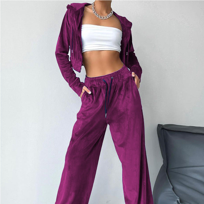 Damen Sportliches Freizeit-Set mit lässiger Kapuzenjacke und weit geschnittenen Hosen GR