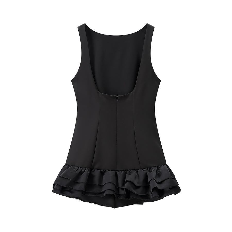 Women's ruffled swimsuit with a subtle U-neck and flowing hem, size S