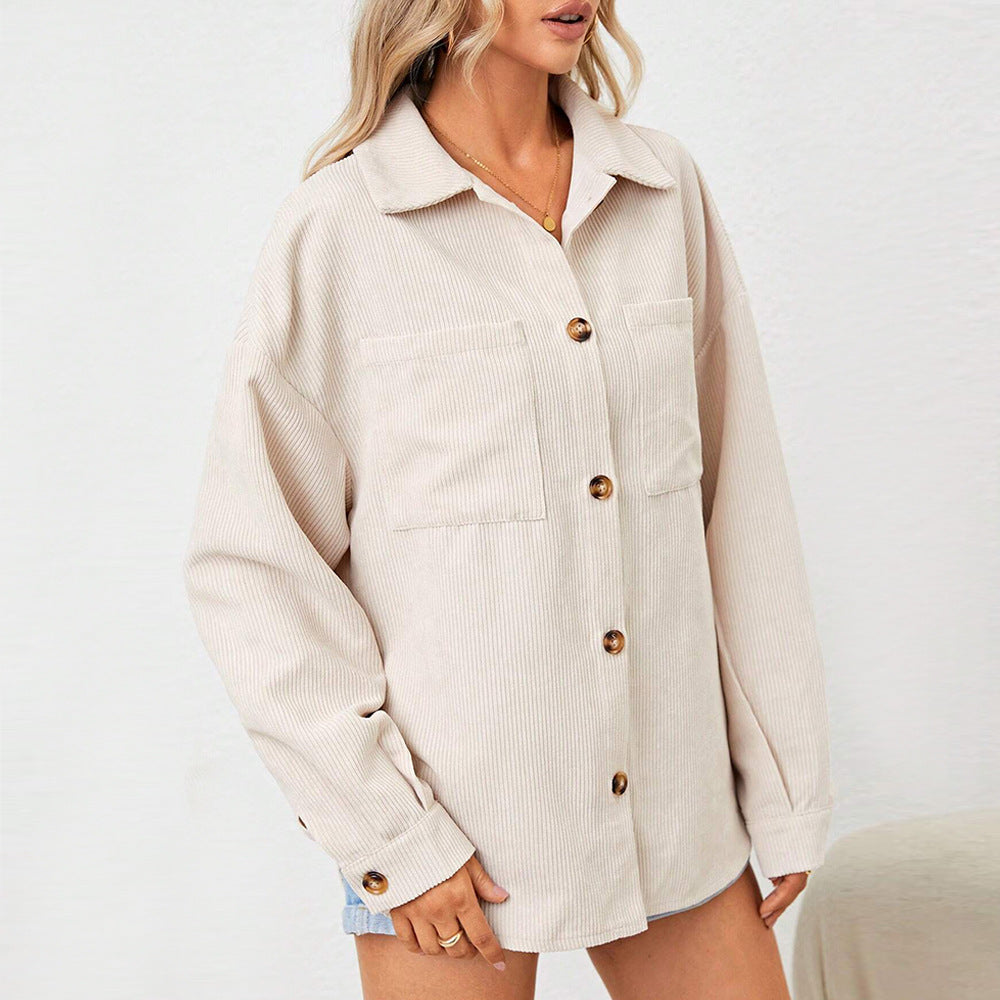 Women's corduroy jacket with a relaxed fit and button-up oversized design, size S