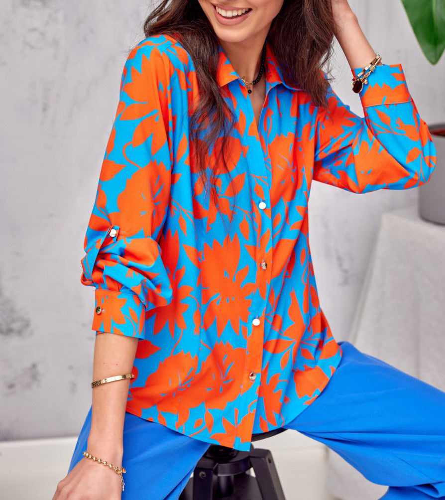 GR | Floral button-front long-sleeved top/shirt