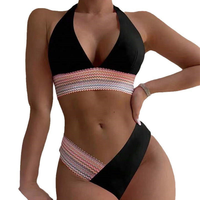 GR | Women's bikini set with modern criss-cross design and high leg cut