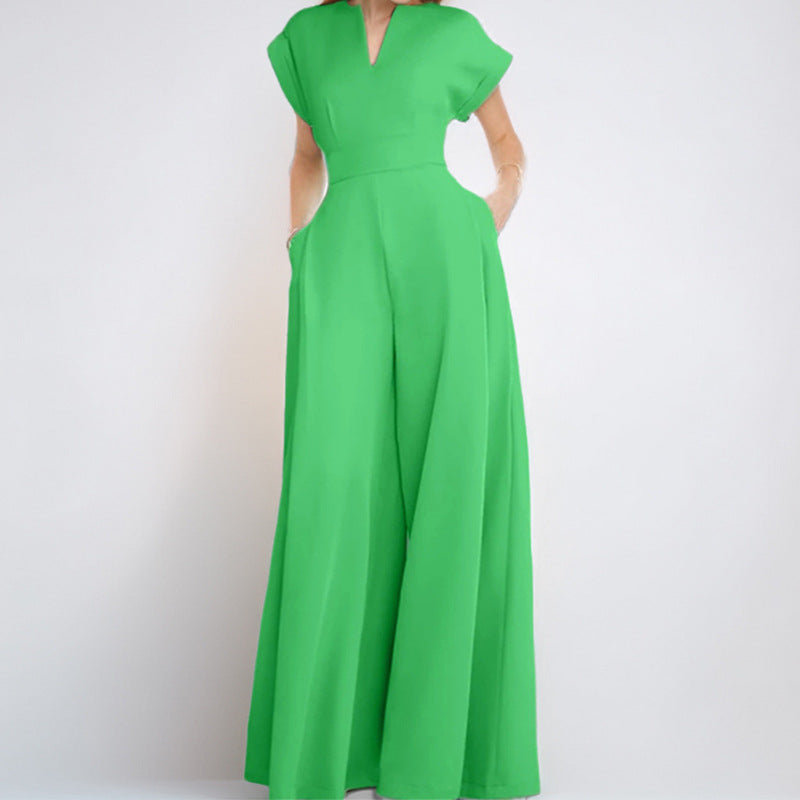Women's Elegant Wide-Leg Jumpsuit with Shawl Collar, Size