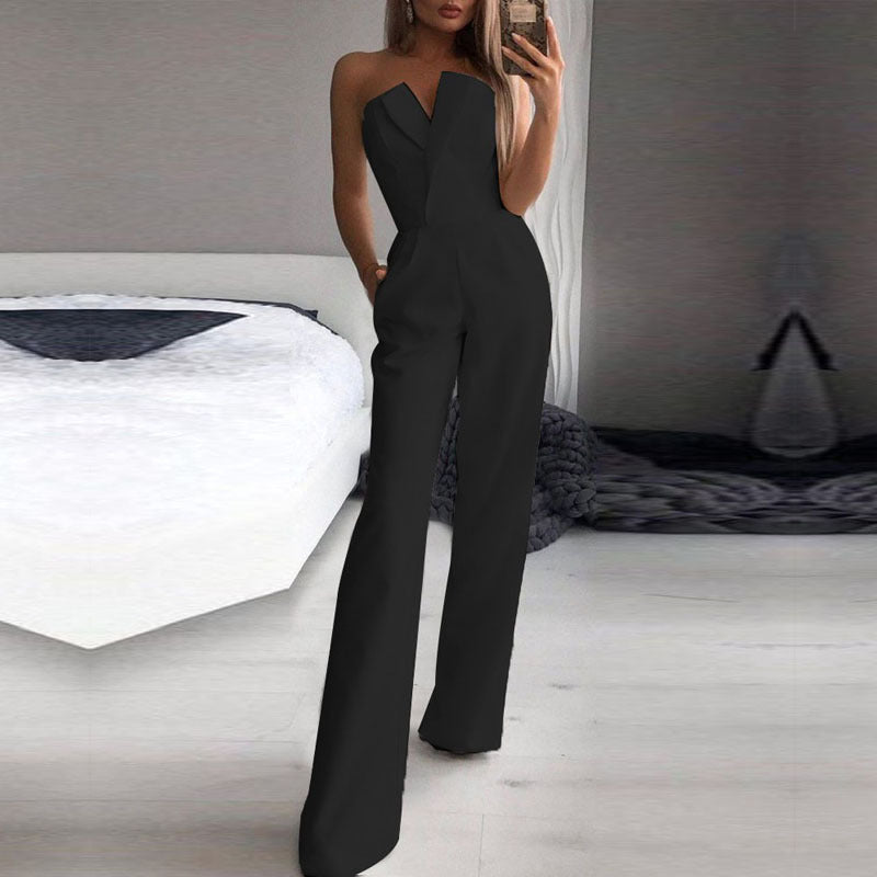 GR | Asymmetrical lapel mid-waist commuter jumpsuit 