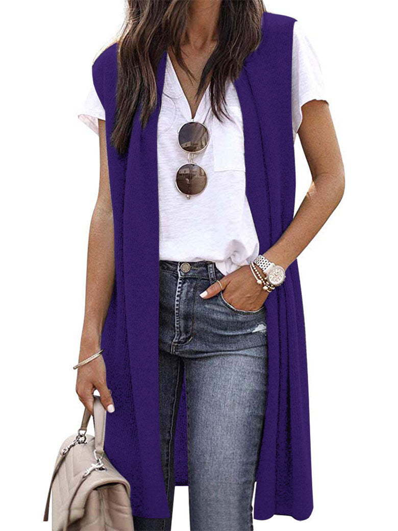 Women's open cardigan with a relaxed fit and long side panels, size