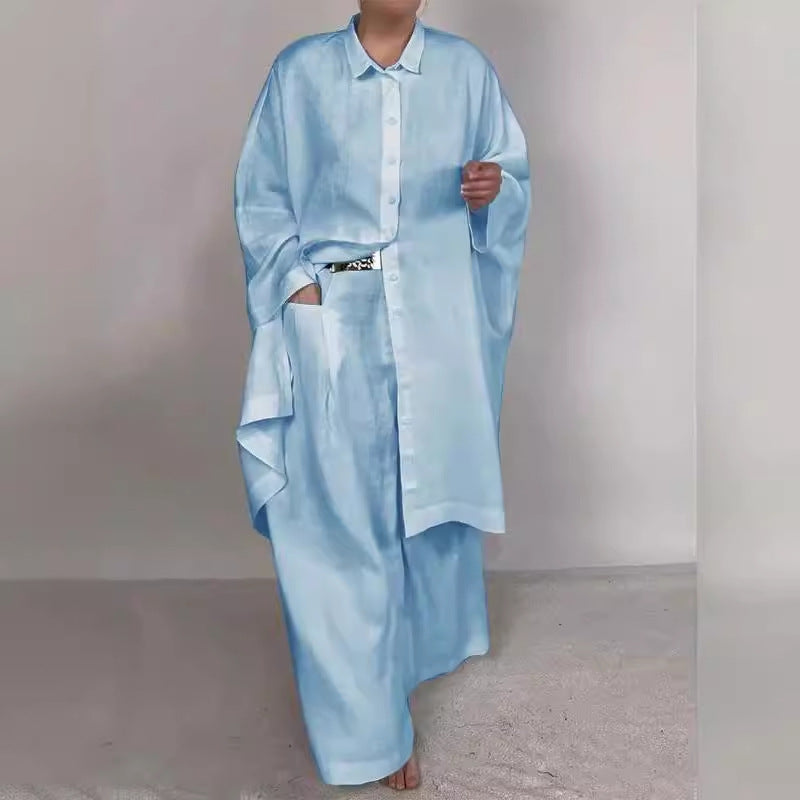 GR | Solid Color Wide Leg Two-Piece Set 