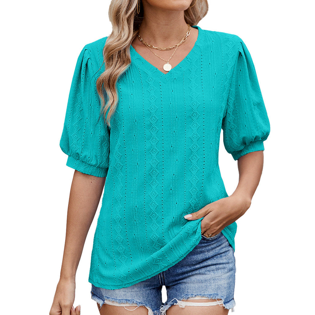 Damen Bluse mit eleganten Puffärmeln und feinem Lochmuster GR