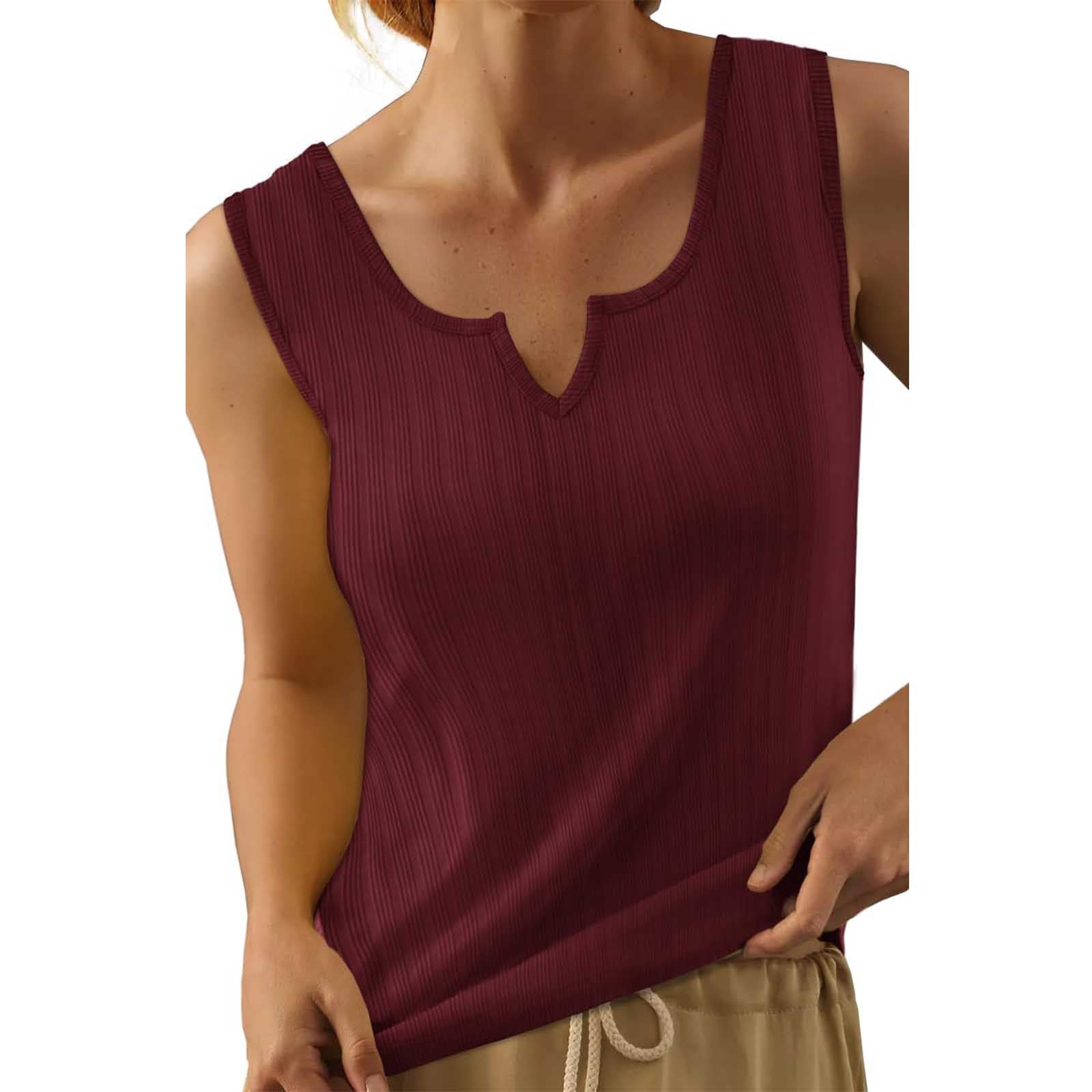 Women's sleeveless top with structured V-neck and fine rib design, size GR