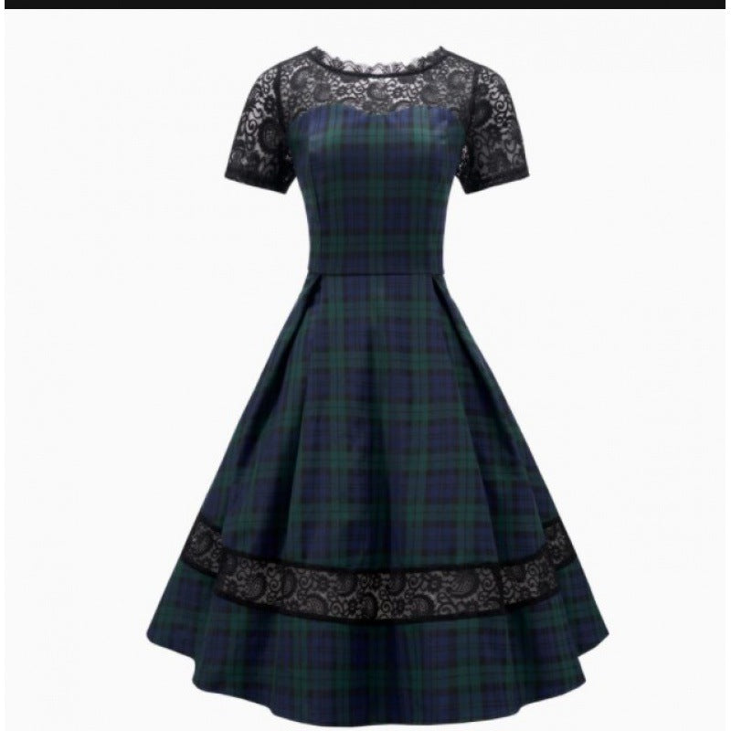 Damen Abendkleid mit Spitzenapplikationen und schwingendem Rock GR