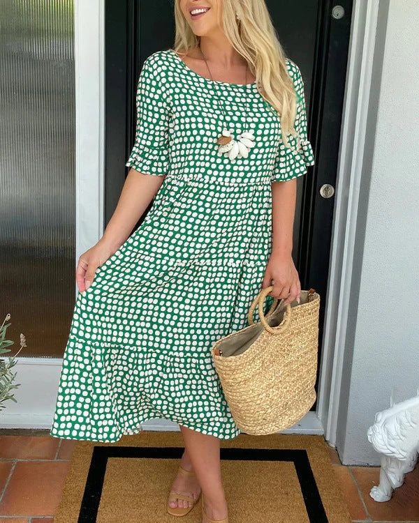GR | Sommer Rundhals Bedrucktes Kurzarmkleid
