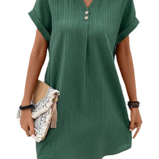 Damen Kurzarm Kleid mit Knopfleiste und feinem Längsstreifenmuster GR