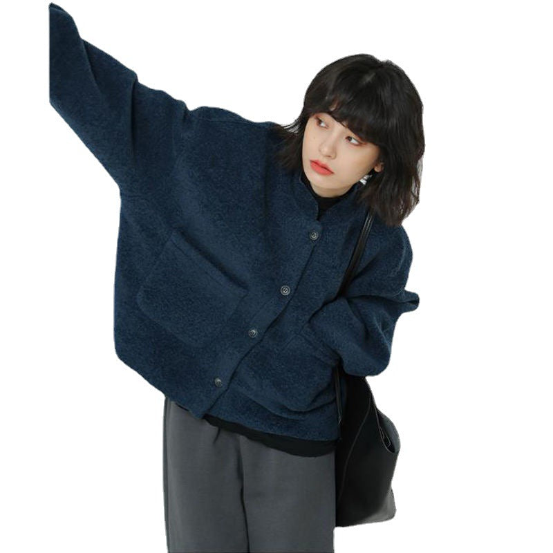 GR Casual Long Sleeve Pockets Blue Jacket