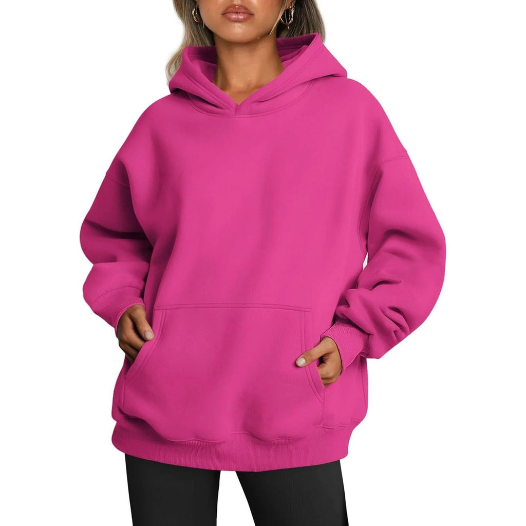 Damen oversized Kapuzenpullover aus weichem Baumwollmix mit praktischen Taschen GR
