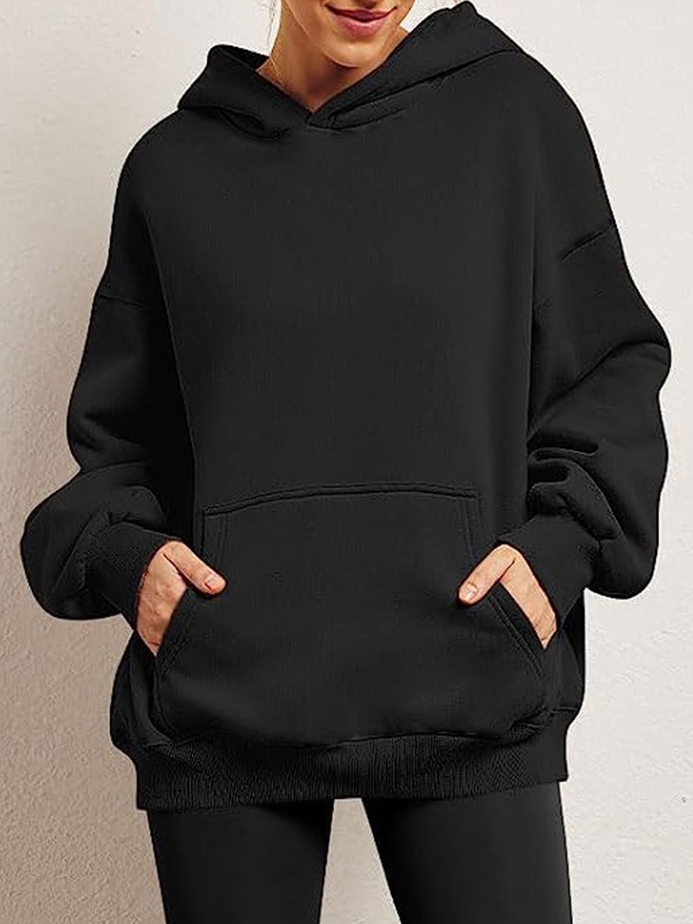 Damen oversized Kapuzenpullover aus weichem Baumwollmix mit praktischen Taschen GR