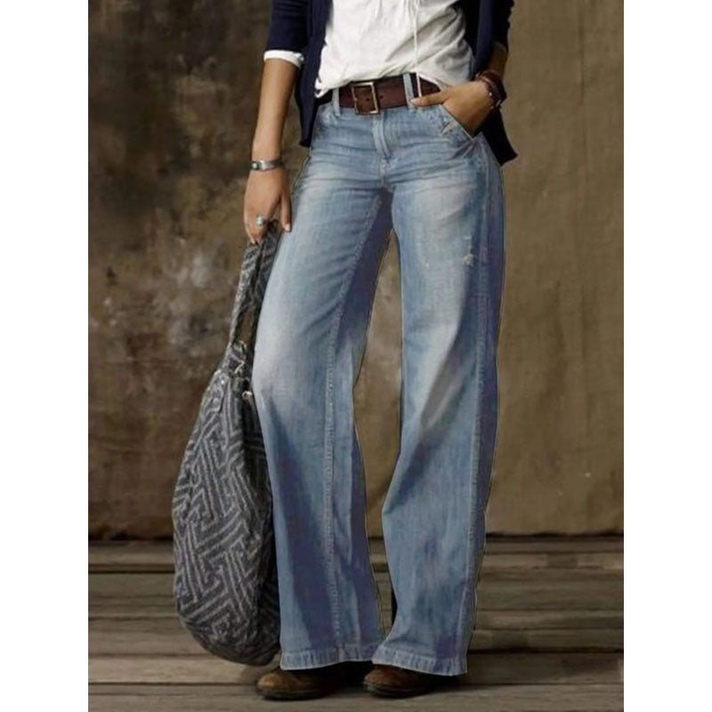 GR | Retro Lässig Gerade Weite Beinhosen Jeans