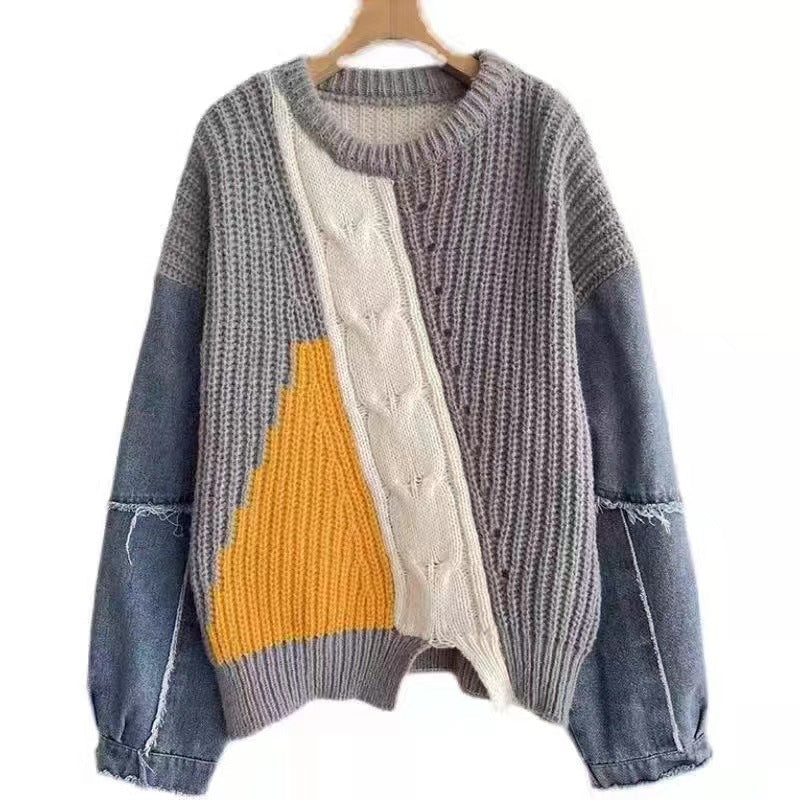GR | Patchwork sweater with denim sleeves