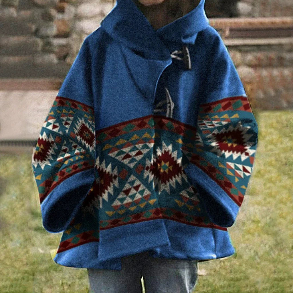 GR | Women's Coats Multicolored Printed Long-Sleeved Wool Hooded Coats
