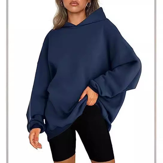 Damen oversized Kapuzenpullover mit seitlichen Schlitzen GR