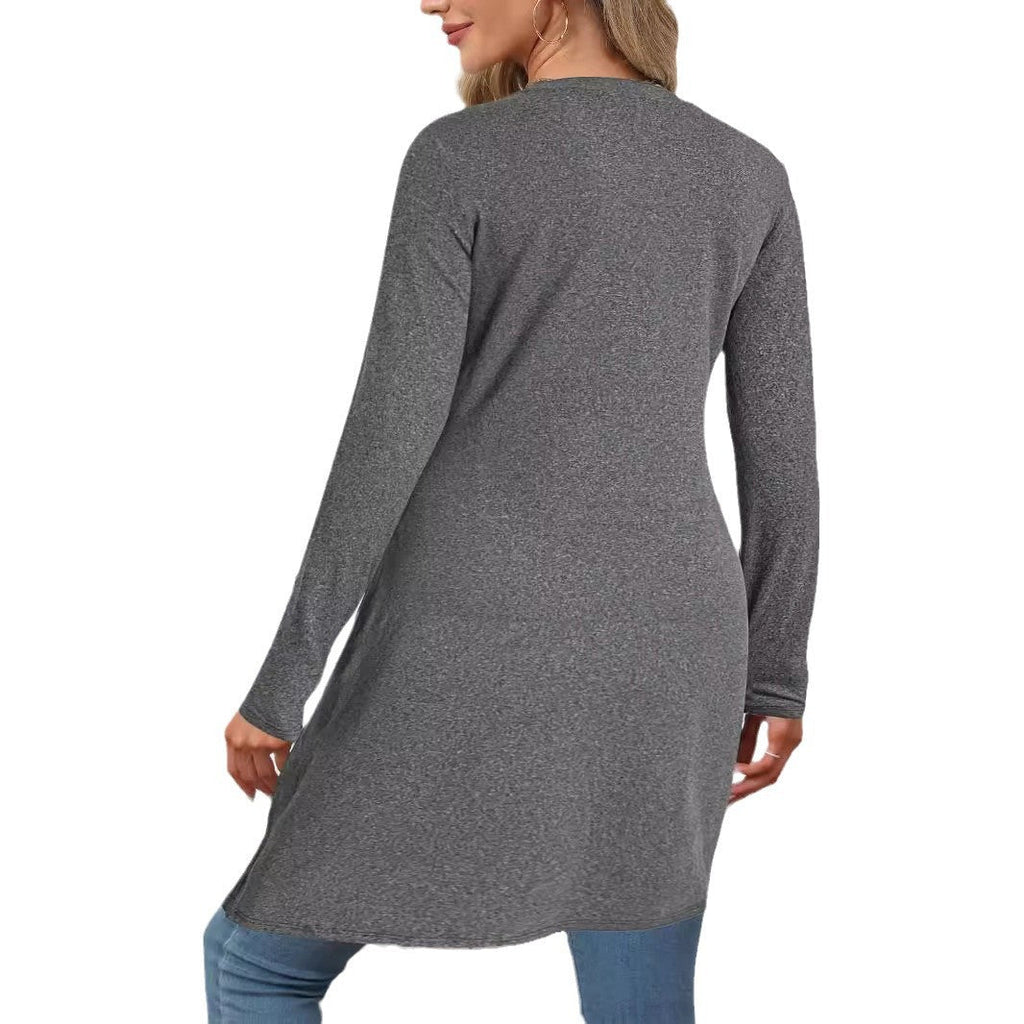 Women's asymmetrical long tunic top with sophisticated wrap design, size GR